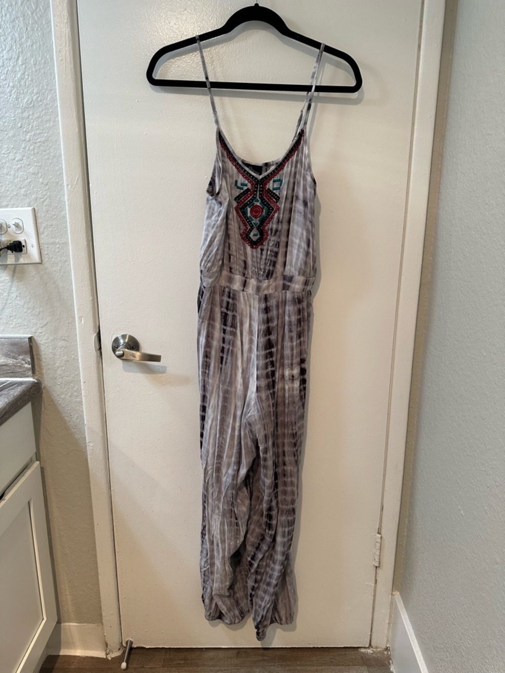 Angie Gray and Black Tie-Dye Jumpsuit with Embroidered Logo